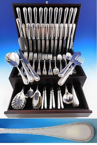 Beaded Asprey English Sterling Silver Flatware Set Service 124 pcs Dinner Luxury